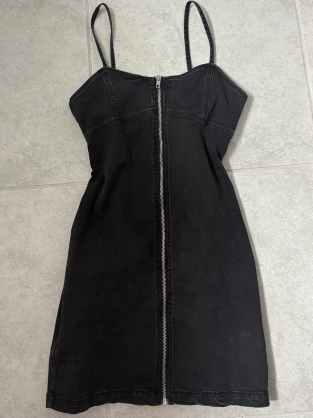Y2K indie sleaze fitted black denim full-zip mini dress
